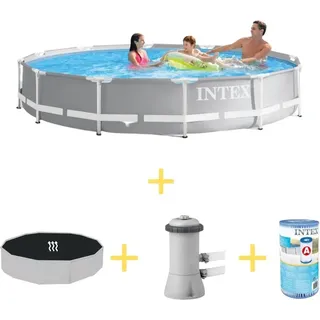 Intex Prism Frame Pool - 366 x 76 cm - Inklusive Solarsegel, Filterpumpe & Filter