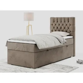 MKS Meble Einzelbett - Boxspringbett 90x200 mit Bettkasten und Matratzentopper - PERA 90 - rechts - Braun - H3 - Bronze