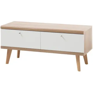 Furn.Design Tv-Lowboard weiß, Eiche Riviera, TV-Unterteil skandinavisch, 107 x 50 cm , Holzwerkstoff , Nachbildung,Eiche , Uni , eckig , 107x50x40 cm , FSC 100% , Wohnzimmer, TV Möbel, Lowboards, Lowboards stehend