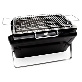 Faltbarer Holzkohlegrill – Kompakter BBQ-Grill im Kofferformat – Mit Belüftung, 2-stufigem Edelstahlrost und faltbarem Gehäuse – Geeignet für Balkon, Camping und Reisen