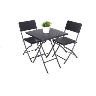 Gardenson Balkonset , Schwarz , Metall, Kunststoff , 3-teilig , X-Form , 62x74x62 cm , Tisch klappbar, regenabweisend, UV-beständig, wetterfest, Stuhl klappbar, platzsparend verstaubar , Gartenmöbel, Loungemöbel