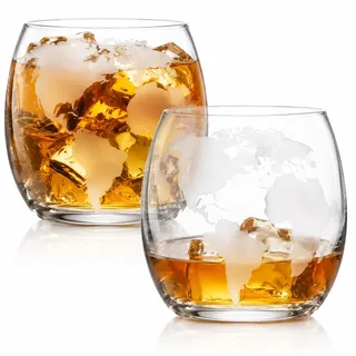 SHERCHPRY 2Er Set Whiskeygläser Mit Weltkarte Motiv Transparente Glasbecher 3.35In Für Whisky Rum Getränke Zuhause Bar Geschenk