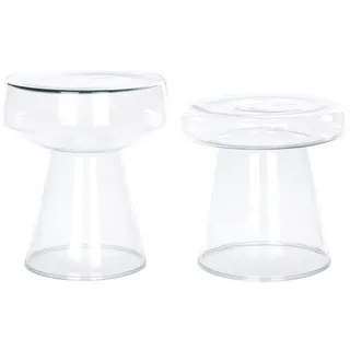BELIANI Beistelltisch 2er Set Transparent Glas Glänzend Hoch Rund T-Form Pilzform Konisch Retro-Stil Couchtisch für Pflanzen Wohnzimmer Ausstattung - Transparent