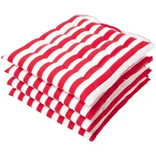 Homescapes Stuhlkissen 4er-Set, 40/40/5 cm rot-weiß gestreift , Textil , Gestreift , Quadratisch , 40x5x40 cm , Oeko-Tex® , Heimtextilien, Wohntextilien, Sitzkissen