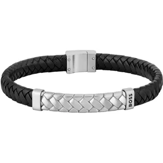 Boss Armband Herren Schwarz Leder Edelstahl 1580674M Größe M