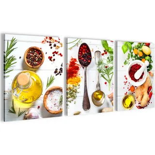 Novart Wandbilder Set Küche - KOMPLETT AUFHÄNGFERTIG - Esszimmer Küchenbilder Deko - 3 Moderne Bilder Gewürze - N004735a