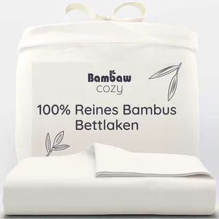 Bambaw Bambus Bettlaken ohne Gummizug 240x290 cm, für Allergiker Bettwäsche, weiche und atmungsaktive Bettlaken Sommer, kühlende Bettwäsche, Betttuch ohne Gummi (Elfenbein)