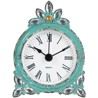 NIKKY HOME Vintage Zinn Quarz Tischuhr mit Kristall glänzenden Rhinestone, Aqua