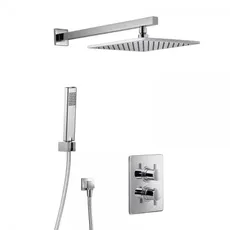 HSK Shower-Set 3.04 Eckig, mit Wandarm gerade, chrom, 1002304, Ausführung: mit Kopfbrause eckig, flach, 400, Höhe 8 mm
