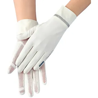 ITODA Fahrradhandschuhe UV Schutz Handschuhe Sommer Kühlung Touchscreenhandschuhe Unisex Eisseide Laufhandschuhe Reflektierend Dünn Sommerhandschuhe Mesh Sporthandschuhe Laufen Radfahren Weiß