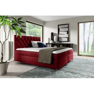Boxspringbett Schlafzimmerbett AMBRE 200x200cm in Stoff Fresh Rot - Rot