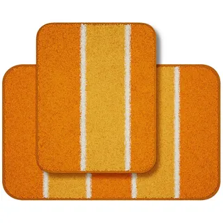 Grund Bademattenset , Orange , Textil , Streifen , rechteckig , 50x80 cm , Oeko-Tex® Standard 100, Made in Europe , Heimtextilien, Badtextilien, Badematten