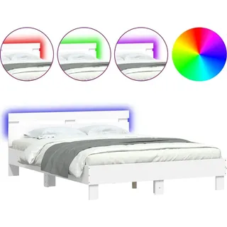 vidaXL Bettgestell mit Kopfteil LED-Beleuchtung Weiß 140x200 cm - Weiß