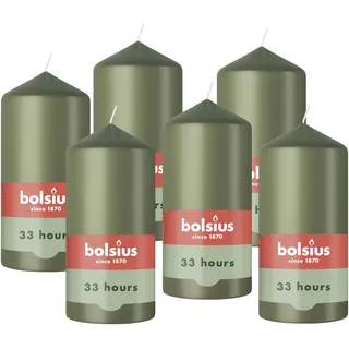 Bolsius - Stumpenkerzen - Grün - 12cm - 6 Stück - Brenndauer 33 Stunden - mit natürlichen Extrakten - Natürliches Pflanzenwachs - Ohne Palmöl