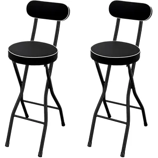 2er-Set Klappbare Barhocker mit Rückenlehne und Fußstütze - Barstühle für Küche, Bar, Balkon und Veranstaltungen | 125 kg Tragkraft, 65 cm Sitzhöhe, platzsparend und langlebig