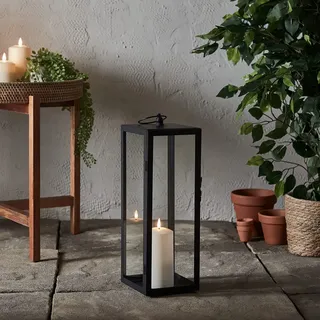 Lights4fun Bowen Metall Laterne Schwarz mit TruGlow® LED Kerze Außen- und Innenbereich 45cm Garten Deko Balkon