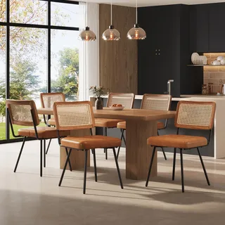 Sweiko Esszimmerstuhl aus Kunstleder (6 Stück) Rattan-Loungesessel Schminkstuhl Ergonomischer Stuhl Leichter Luxusstuhl Retro-Stuhl