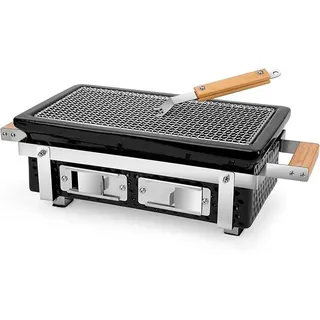 Keramik Holzkohlegrill, Rechteckig, Rauchfrei Mobiler Grill, BBQ Holzkohlegrill mit Edelstahlrost, Holzkohle Camping Grill für das Kochen im Freien und Drinnen Schwarz - Schwarz