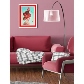 queence Bild mit Rahmen »Frau mit Blumen« Bilder von Frauen   Blumen   Blumenbilder   Frau 1 Stk. tlg. Poster mit buntem Acrylglas Passepartout, rot