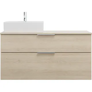 Burgbad Eqio Keramik-Aufsatzwaschtisch quadratisch, links, inklusive Waschtischunterschrank mit 2 Schubladen, Breite 1200mm, SGUQ120LF3180C0001G0146, Farbe: Eiche Dekor Cashmere / Eiche Dekor