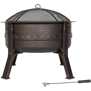 La Hacienda Brava Ø 80 cm Feuerkorb für den Garten - Feuertonne & Feuerstelle - Feuerschale Feuerkorb aus stabilem Stahl - Mit Grillrost & Schürhaken zum Kochen - 80x80x72 cm