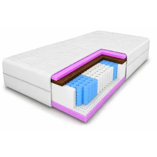 7 ZONEN Taschenfederkernmatratze Comfort 120X200 cm, Latex -Kokos Matratze Härtegrad H3/H4, Höhe ca. 20cm, Farbe: Weiß, inkl. Bezug - Weiß