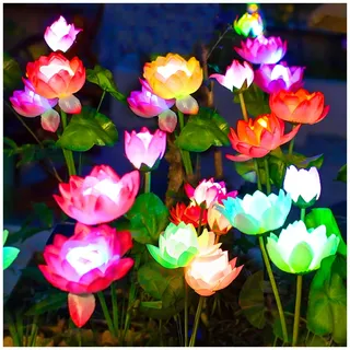 DooYard Solar Lotus Gartenstecker 4 Stück, 7 Farben, für Hof und Garten