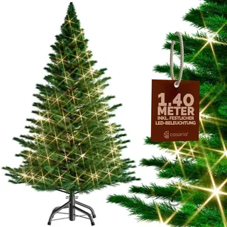 CASARIA® Weihnachtsbaum künstlich 140cm mit Lichterkette dichte Spitzen schneller Aufbau Metallständer naturgetreu schwer entflammbar grün Edeltanne - Grün