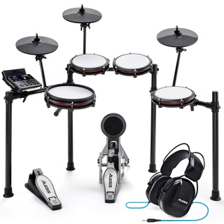 Alesis Nitro Max Kit Elektronische Schlagzeug mit Quiet Mesh Pads, 10" Dual Zone Snare, Bluetooth, 440+ Sounds, Drumeo, USB MIDI, Kick Pedal und E Drums Kopfhörer