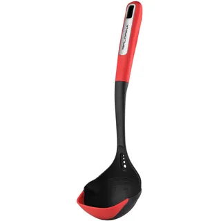 FLORINA Schöpfkelle aus Silikon 33 cm | Suppenkelle MARS mit Rutschfestem Soft-Touch Griff | Schöpflöffel mit Aufhängeöse | Hitzebeständiger Küchenhelfer | Spülmaschinenfest | Farbe: Rot/Schwarz