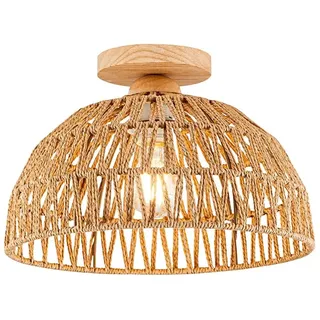 Vintage Boho Rattan Lampe Deckenleuchte Hängelampe - Bambus Holz Lampenschirm Retro Deckenlampe Badlampe Badezimmerlampe Wandlampe - Industrielle Deckenleuchten für das Bad Flur Küche Schlafzimmer