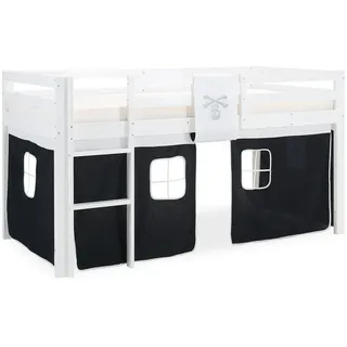 Homestyle4u Hochbett Leiter 90/200 cm Pirat , Weiß, Schwarz , Textil , 90x200 cm , Babymöbel & Kindermöbel, Kinderzimmer & Jugendzimmer, Kinderbetten, Hochbetten