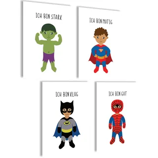 mojoliving Bilder Kinderzimmer jungen Baby Zimmer Poster Set Wandbilder Kinderzimmer mädchen Babyzimmer Deko Bilder für Baby Zimmer Dekoration (Superhelden)
