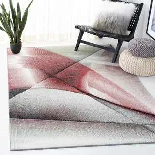 SAFAVIEH Zeitgenössische Teppich für Wohnzimmer, Esszimmer, Schlafzimmer - Hollywood Collection, Kurzer Flor, Grau und Rot, 122 X 183 cm