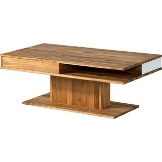 MASSIVMOEBEL24.DE Couchtisch Wildeiche 120x70x45 natur geölt / Glas weiß WIEN #101 - Weiß