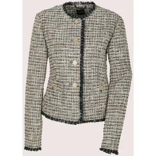 Jackenblazer MADELEINE "Blazer Tweed-Blazer mit Fransendetails", Damen, Gr. 48, schwarz (schwarz, cappuccino, multicolor), Obermaterial: 90% Polyester PES. 10% Polyacryl PAN., Modern, schmal, Blazer Jackenblazer, Tweed Blazer mit Fransendetails