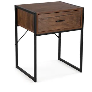 Versa Nalua Beistelltisch für das Schlafzimmer, Maße (H x B x T) 60 x 48 x 40 cm, Holz, Farbe Dunkelbraun und Schwarz