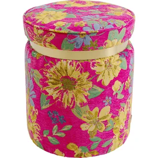 Kare Hocker Flower Fever Pink, Mehrfarbig, Ø39cm, Sitzhocker, Blumen Motiv, Rund, Pflegeleicht, Flur