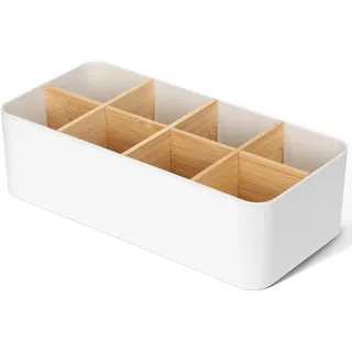AiQInu Schreibtisch Organizer, 8 Fächer Stiftehalter mit Teilig Abnehmbare Trennwände, Büro Schreibtischorganizer Weiß, Desk Organizer Schreibtisch für Stifte, Kosmetika, Kleine GegenstäNde