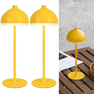 LuminexDesigns DOME TL13 2 Stück LED Tischlampe Kabellos mit Akku,Dimmbar Touch Tischleuchte,IP54 Spritzwassergeschützt,Vintage Nachttischlampe für Schlafzimmer Wohnzimmer Balkon Terrasse Senfgelb