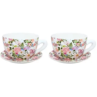 Dekohelden24 Blumentopf, Pflanztasse, Pflanzkübel, Pflanzgefäß, Übertopf aus Keramik bunt L/B/H 28 x24 x14 cm (Packung mit 2)