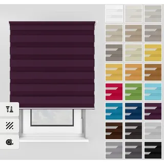 Estika Doppelrollo mit Bohren 105x220 cm Farbe: Pflaume, Rollo Deckenmontage und Wandmontage Fenster rollos für innen, Jalousien Fenster, Tür Rollo