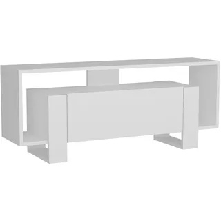 Alphamoebel 3580 Mery TV Board Lowboard Fernsehtisch Fernsehschrank Sideboard Fernseh Schrank Tisch für Wohnzimmer, Holz, Weiß, Mit Tür Füße, viel Stauraum, 120 x 33,2 x 48,6 cm