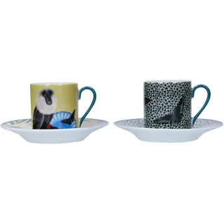 MIKASA Espresso-Tassen-Set, 2x Espressotassen und Untertassen, kleine Espressotassen aus Porzellan mit Tiermotiv, 85ml - in Geschenkbox und spülmaschinenfest