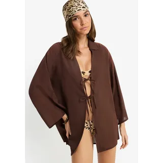 Tunika LSCN BY LASCANA, Damen, Gr. 40, schwarz braun, Web, Obermaterial: 58% Viskose, 28% Baumwolle, 14% Leinen, unifarben, figurumspielend hüftbedeckend, tiefer V-Ausschnitt, Tuniken Tunika