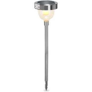 esotec PIR Solarleuchte Asinara pro, Duo Color, Bewegungsmelder, Akku, LED Standleuchte, Steckleuchte, Außenleuchte, Wegeleuchte, Metall, außen, IP44, wetterfest, silber, H=70cm, 102530