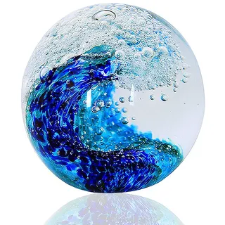 EUSTUMA Handgeblasene Glasfiguren, Kugel, Ozeanwellen, Büro-Briefbeschwerer, Glas für Schreibtisch, Dekoration, Sammlerstück, Aquarium-Dekoration, Bürodekoration
