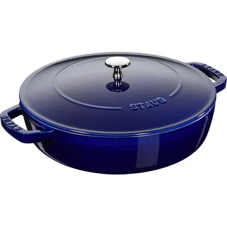 STAUB Gusseisen Bräter, Chistera Tropfenstruktur im Deckel für optimale Befeuchtung/Aromaregen, Rund 28 cm, 3,7 L, Für alle Herdarten geeignet inkl. Induktion & Backofen, Dunkelblau