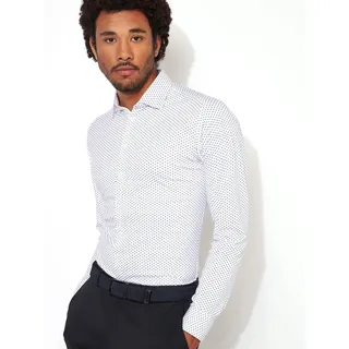 Langarmhemd DESOTO "Jerseyhemd Casual Kent langarm", Herren, Gr. XL, N-Gr, weiß (weiß with blau dots), Jersey, Obermaterial: 100% Baumwolle, gemustert, gepunktet, mehrfarbig, slim fit normal, Rundhals, eingesetzt,Ärmel mit Ärmelschlitz 1-Knopf-Manschette mit Schlitz, Hemden Langarmhemd, Flexibler Stretch, mit Minimal Print, Kentkragen