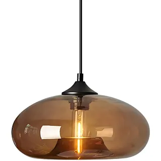 HJXDtech Einflammige Pendelleuchte mit Bunt Glas Lampenschirm, Vintage-Industriedesign, E27 Dekorative Hängelampe für Kücheninsel, Esstische, Esszimmer und Wohnzimmer (Braun)